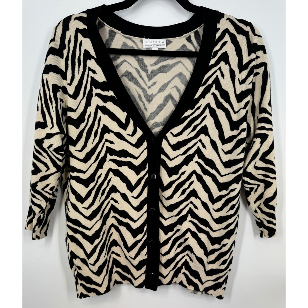 Y2K‎ Statement Zebra Stripe Cardigan Black Ivory V Neck Button Front Size L